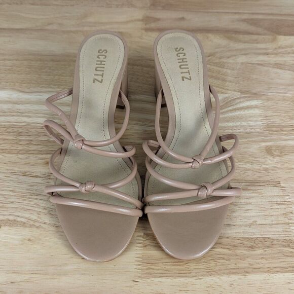 Schutz | Nude Strappy Block Heel Sandal Size 7B - Picture 1 of 10
